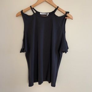 Project Social T Black Suede Cold Shoulder Top